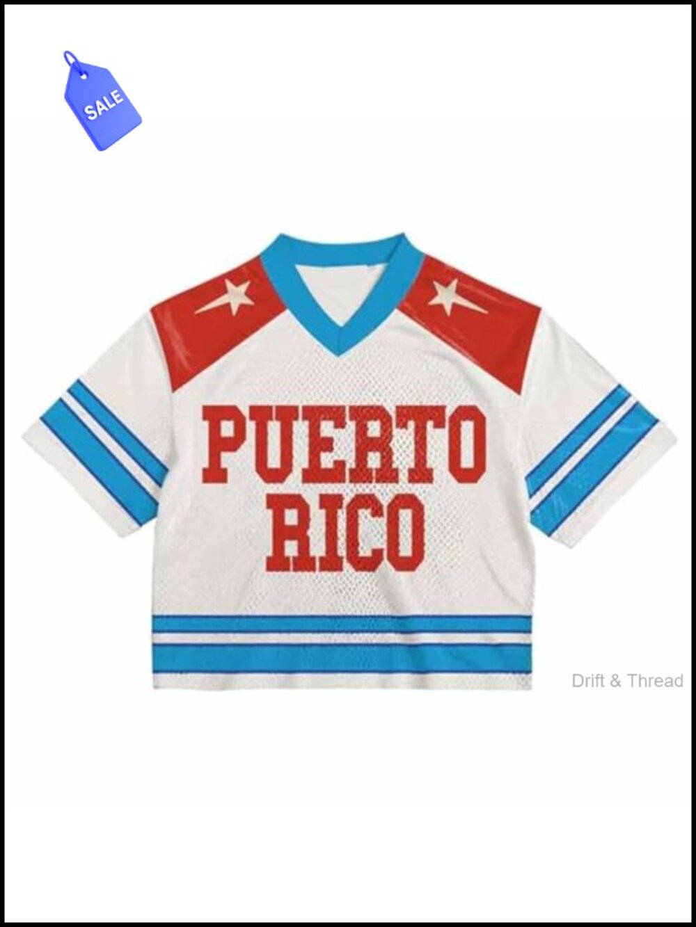 Oversized V-Neck Graphic Tee Puerto Rico Jersey Style Summer Streetwear